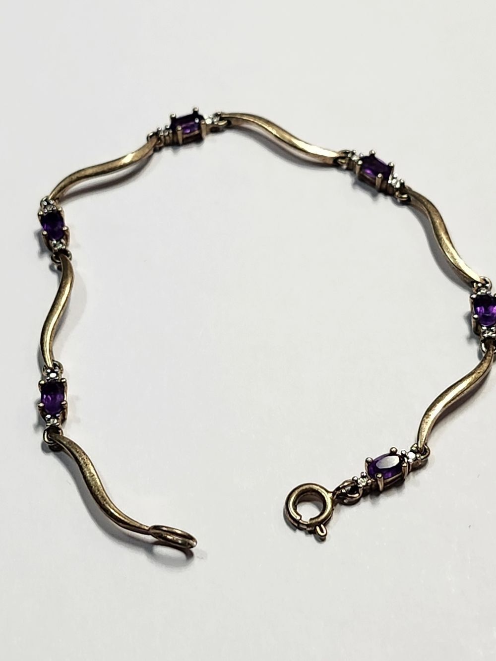Gold Over Sterling Purple Amethyst Gemstone Tennis Bracelet 6.75"